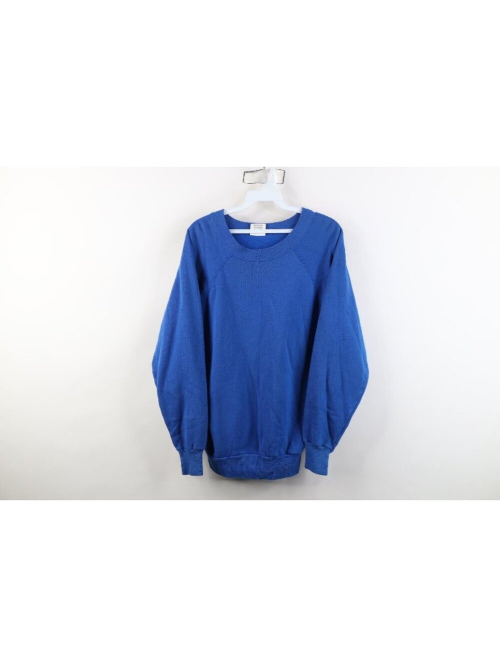 Vtg 80s Streetwear Womens Large Blank Raglan Crewneck Sweatshirt Royal Blue USA